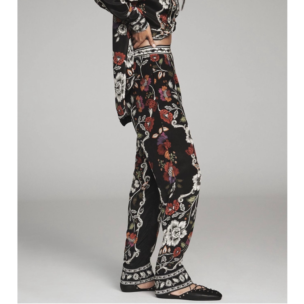 NWT Anthropologie Farm Rio Rococo Rocco Flowers Black Straight Leg Trouser Pants
